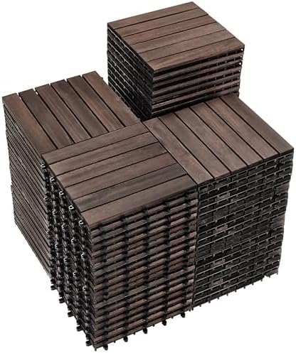 PrimeZone 81 PCS Solid Acacia Wood Interlocking Patio Deck Tiles Outdoor by PrimeZone