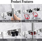 AceMining Broom Holder Wall Mount, 2 Racks 3 Hooks Heavy Duty Mop Organizer - Image 2