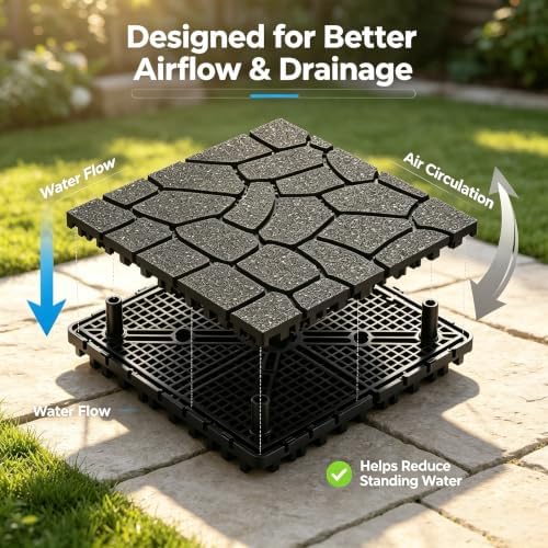44 Pack Gray Stone Texture Interlocking Decking Tiles, 12x12 Waterproof Weather - Image 7