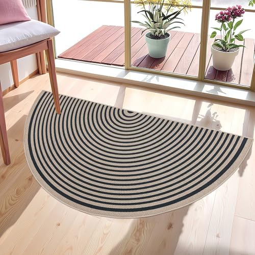 Easy Jute Rainbow Rug 2.6x5Ft Half Circle Doormat Neutral Faux Jute Carpet - Image 4
