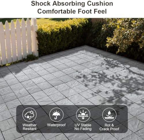 JJWOOD Stone-Look Interlocking Deck Tiles, Matte Rock Texture Outdoor Floor - Image 4
