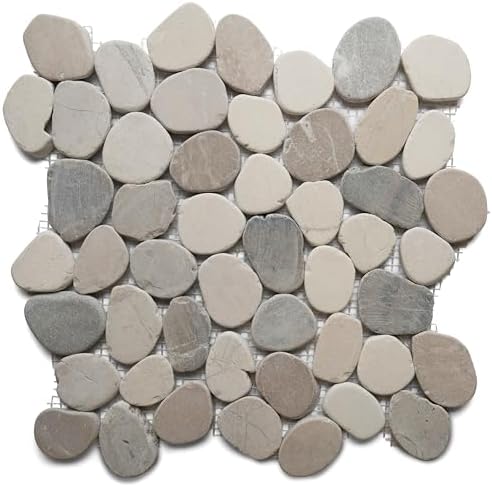 CNK Tile Sliced Mixed White Tan & Grey Pebble Tile - Image 2