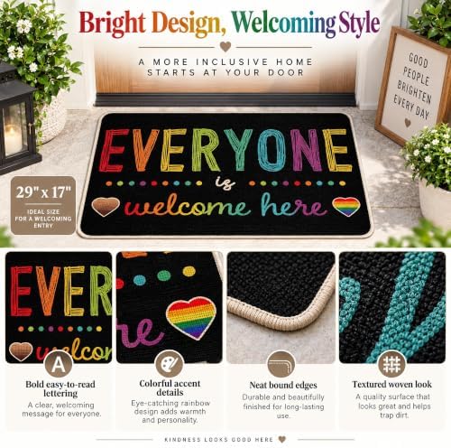 Everyone is Welcome Here Equality Front Door Mat, Pride Rainbow - Image 3