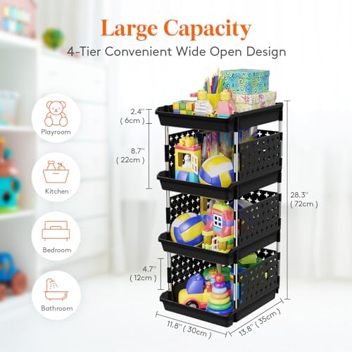 Lifewit 4 Tier Plastic Stackable Storage Baskets - Image 3