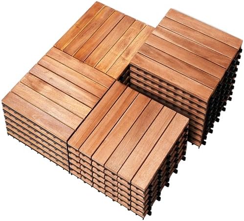 PrimeZone 27 PCS Solid Acacia Wood Interlocking Patio Deck Tiles Outdoor by PrimeZone