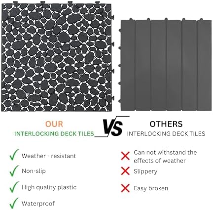 12" x 12" Gray Interlocking Deck Tiles, Anti-Slip Pebble Stone Pattern - Image 5