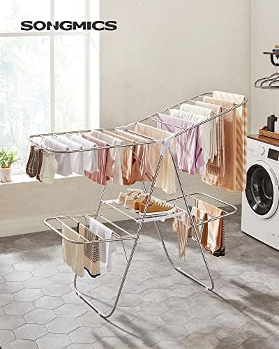 SONGMICS Clothes Drying Rack, Foldable 2-Level Stee Laundry Drying Rack - Image 2