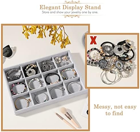 Emibele Bracelets Organizer Jewelry Tray, 12 Grids Velvet Tray Storage - Image 2
