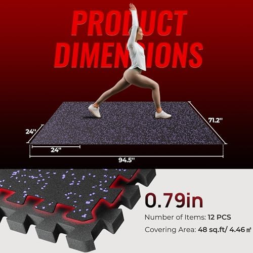 SUPERJARE 0.79'' Extra-Thick 12 Pcs 48 Sq Ft Exercise Equipment Mats - Image 5