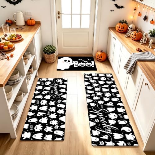 Halloween Kitchen Mats Set of 3, Spooky Boo Kitchen Rugs by Elevateyourspacewithstorageoptions