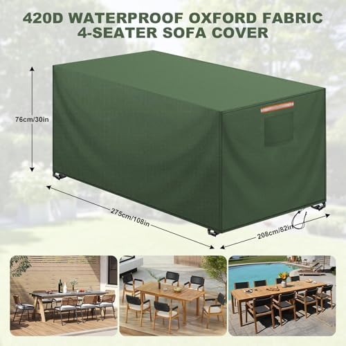 Patio Rectangular Table Chair Set Cover Waterproof 420D Heavy Duty Large - Image 2