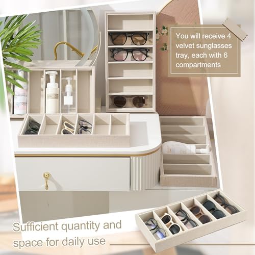 Juexica 4 Pcs Velvet Sunglass Trays 6 Grids Sunglasses Organizer - Image 6