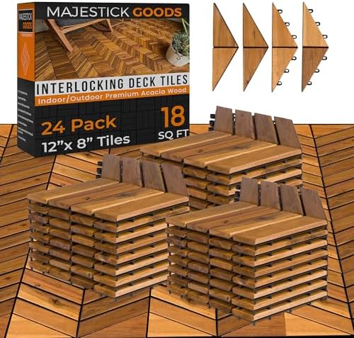 Majestick Goods 24-Pack Herringbone Acacia Wood Interlocking Deck Tiles by MajestickGoods