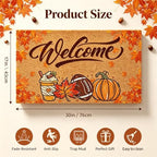 Pumpkin Football Fall Welcome Door Mat, Fall Maple Leaves Doormat - Image 2