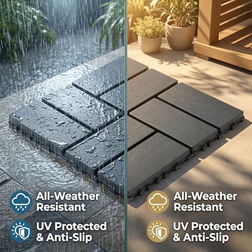 44 Pack 12x12 Inch Interlocking Deck Tiles, Waterproof Anti-Slip Plastic - Image 5