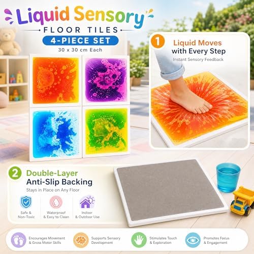 edusense Liquid Sensory Floor Tiles Non-Slip Autism Home&Classroom Play 3+ - Image 3