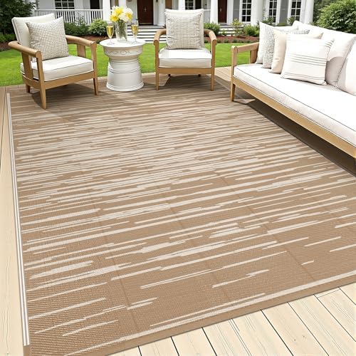 HEBE Outdoor Rug Waterproof 6'x9', Striped Reversible Plastic Patio Rug by HEBE
