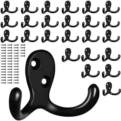 25 Pack Coat Hooks Wall Hooks for Hanging, Heavy Duty Double Prong Metal Hook by CBWLWJ