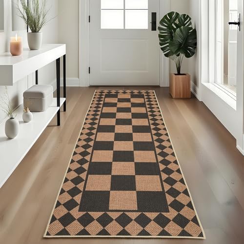 GarveeHome Checkered Jute Runner Rug 2x6 Kitchen Runner Rugs Indoor Outdoor - Image 2