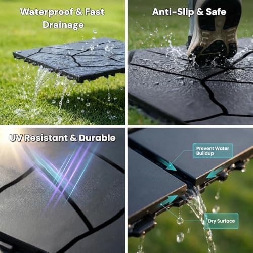 Interlocking Deck Tiles 44 Pack, Plastic Outdoor Deck Tiles - Image 4