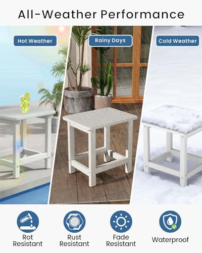 Set of 2 HDPE Outdoor Side Table, Weatherproof Small Outdoor Table - Image 4