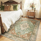 RELEANY Washable Area Rug, Brick/Brown/Green by RELEANY