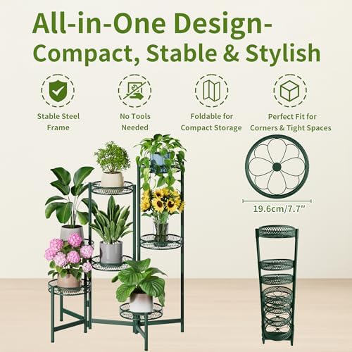 7 Tier Metal Corner Plant Stand Indoor Outdoor, Folding Tall Plant Rack - Image 5