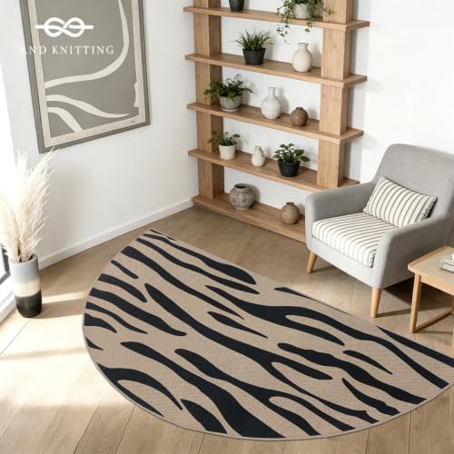 Half Round Easy Jute Rug 3x6Ft Zebra Stripe Carpet - Image 5