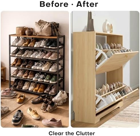 Nicetree Shoe Cabinet with 2 Flip Drawers, Entryway Storage, Natural Oak - Image 5