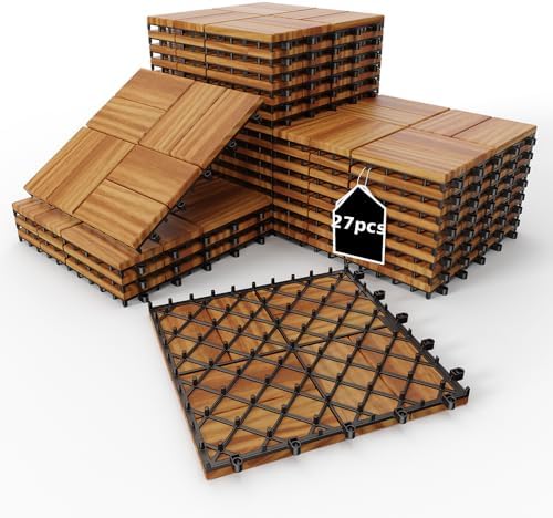 Solid Acacia Wood Interlocking Deck Tiles Snap Together Floor by KIPONURA