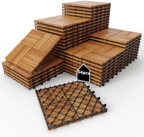 Solid Acacia Wood Interlocking Deck Tiles Snap Together Floor by KIPONURA