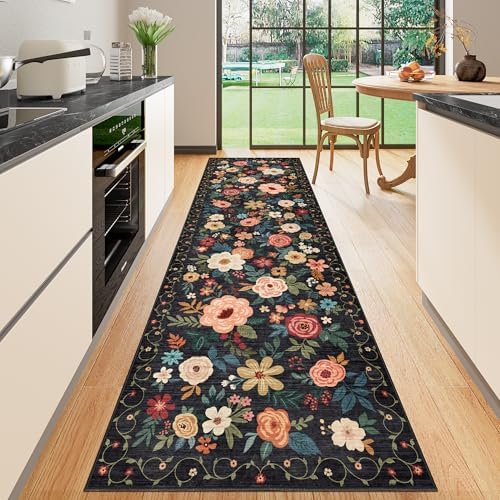 DUKINO 2x10 Runner Rug, Floral Washable Kitchen Runner Rug Non Slip by DUKINO
