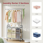 Tajsoon Laundry Hamper with Hanging Rack, Laundry Sorter 3 Section - Image 4
