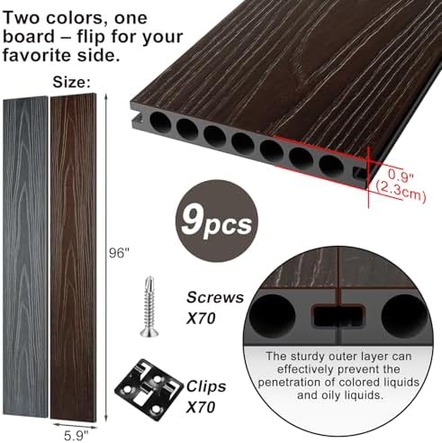 Circle Hole Composite Decking Boards 8ft 9 Pcs, Rosewood&LightGrey - Image 2