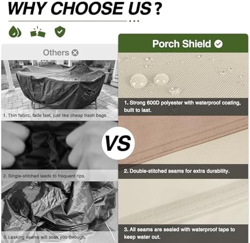 Porch Shield Waterproof Round Patio Table Cover 62 inch, Light Tan & Khaki - Image 3