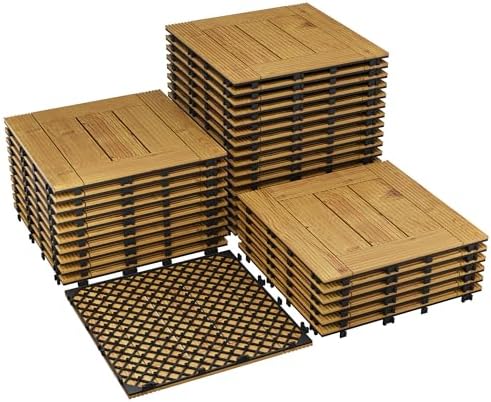 33 PCS 12×12 Inch Solid Acacia Wood Interlocking Deck Tiles, All-Weather - Image 2