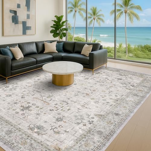 Large Light Gray & Sage 9x12 Living Room Rug - Image 3