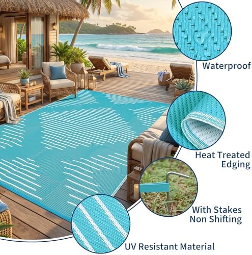 Garvee 6x9 Area Rugs Plastic Reversible Patio Rugs Outdoor Waterproof - Image 4