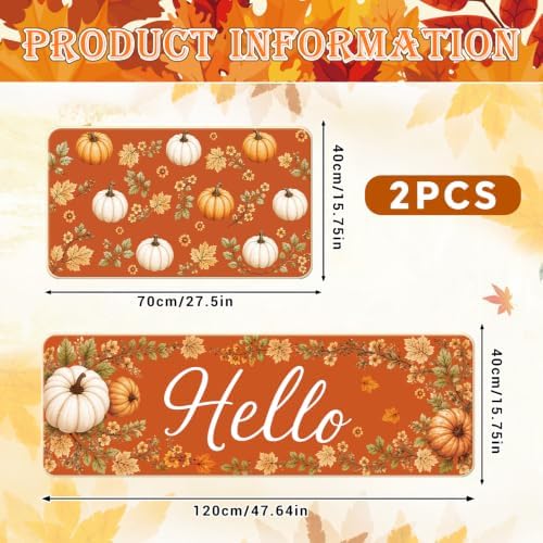 Hello Fall Kitchen Mats, Autumn Pumpkin Kitchen Rugs Set of 2 - Image 3