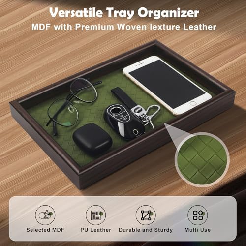 Wooden Valet Tray with Leather Base - Image 3