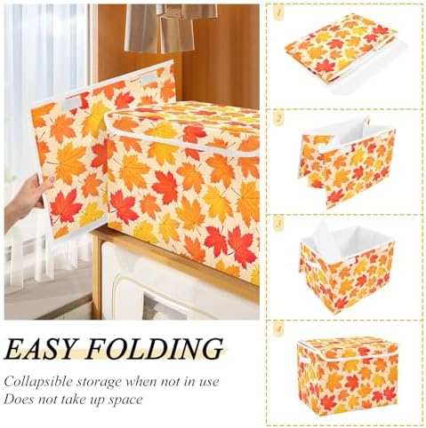 Bolaz Storage Bins with Lids and Handles, Autumn Maple Leaf Yellow Fallen - Image 4