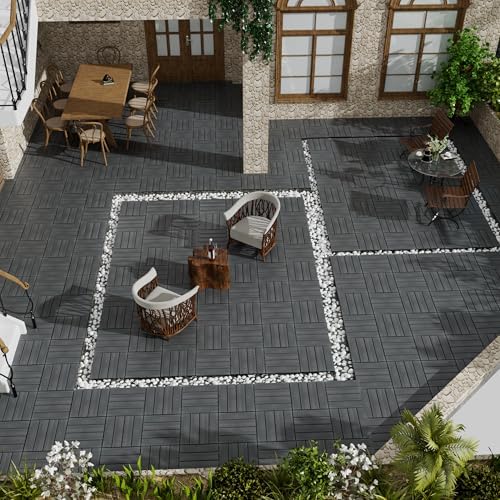 Wood Plastic Composite Interlocking Patio Deck Tiles, 22 Pack 12"x12" Premium - Image 2