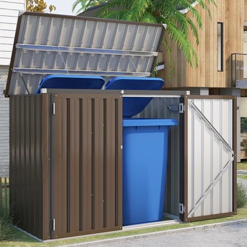 AECOJOY Outdoor Trash Can Storage Shed, 46 Cu.Ft Metal Garbage Bin Enclosure by AECOJOY