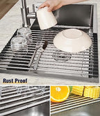 Tomorotec Roll Up Dish Drying Rack Over Sink, 304 Steel - Image 2