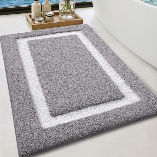 Color&Geometry Gray Bathroom Rugs 36x24, Extra Soft Absorbent Microfiber Bath - Image 2