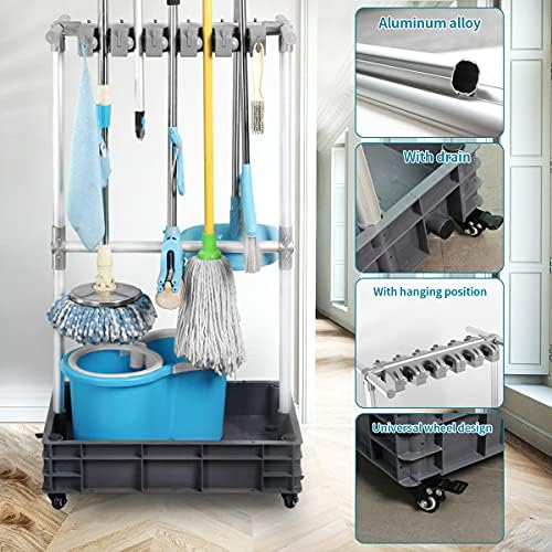 Broom And Mop Holder Put Wet Mops Movable Floor-Mounted Mop Rack Floor Standing - Image 2