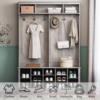 Wodeer Hall Tree with Bench and Shoe Storage, 6 Hooks, 12 Shoe Cubbies - Image 3