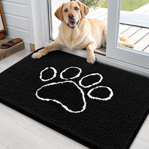 OLANLY Dog Door Mat for Muddy Paws 36x24, Paw Print Design Chenille Mud Mat by OLANLY