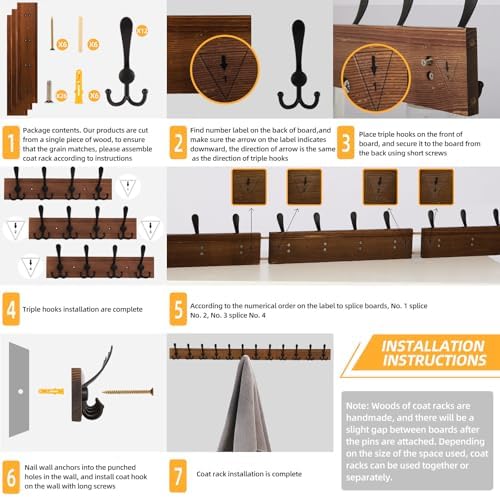 Wall Mount Coat Rack 47.3'' Burnt Brown Hanger - Image 7