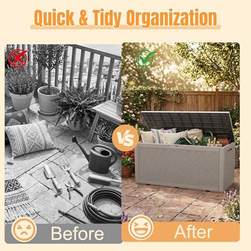 Outdoor Storage Box, 180 Gal Waterproof Resin Deck Box w/Support Rod - Image 5